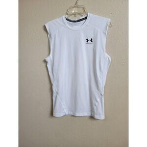 Under Armour Heatgear Men Jock White Sleeveless Compression Shirt Large